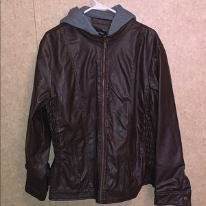 Leather jacket w/hoodie